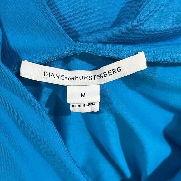 Diane Von Furstenberg Bentley Turquoise Stretch Ruched Faux Wrap Dress Sz M - Picture 2 of 10